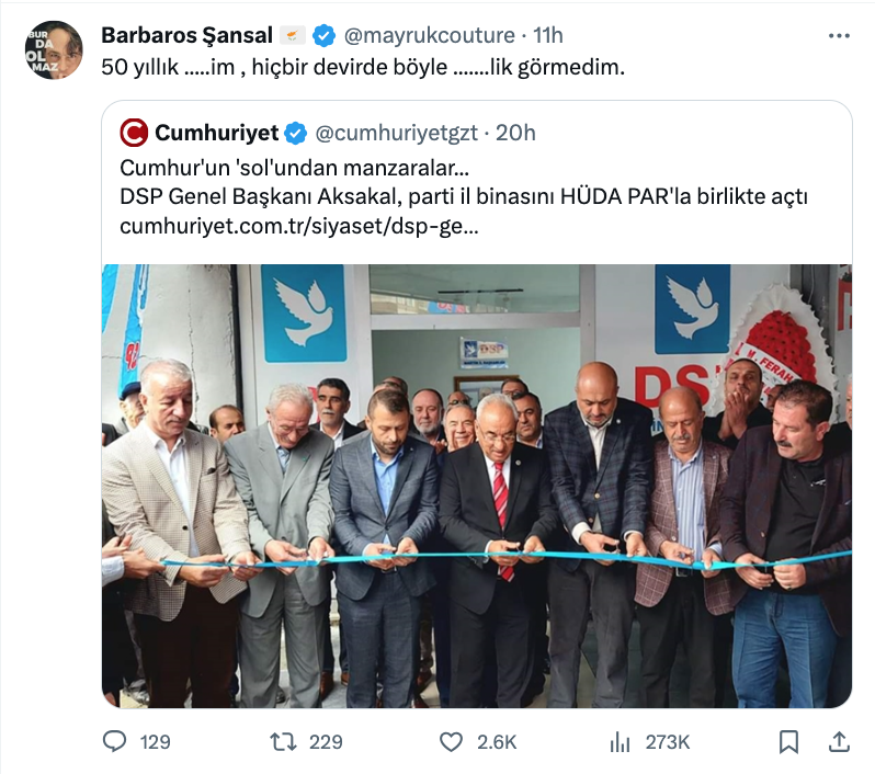 barbaros sansal dan dsp ile huda par in genel merkez acilisina kufurlu yorum olay oldu